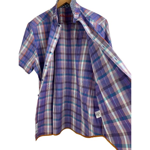 New 2XL Robert Graham Plaid Short Sleeve Button Shirt Contrast Trim NWOT 6515 - Picture 12 of 16
